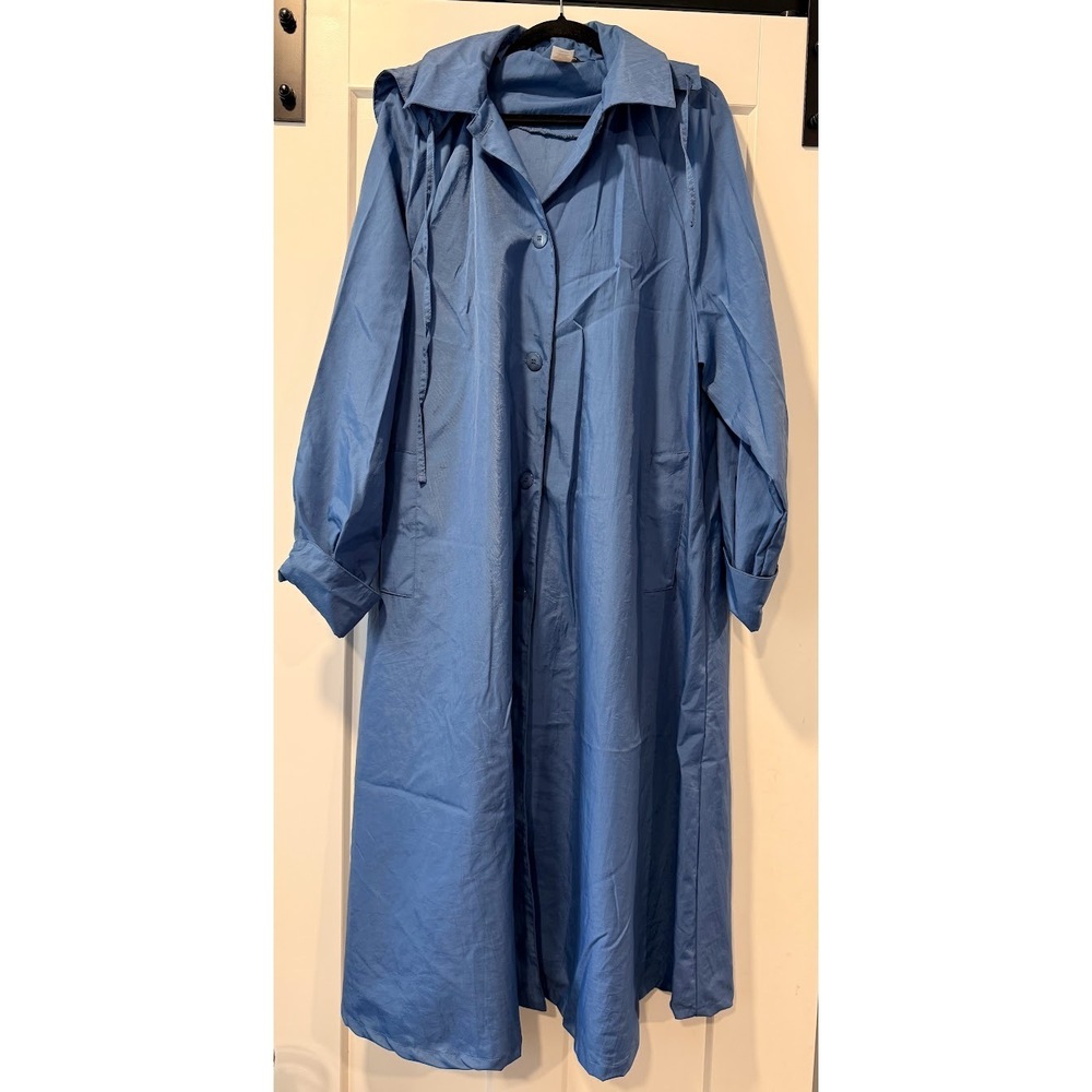 Vintage Aqua Sheen Blue Nylon Raincoat Ladies Size Large